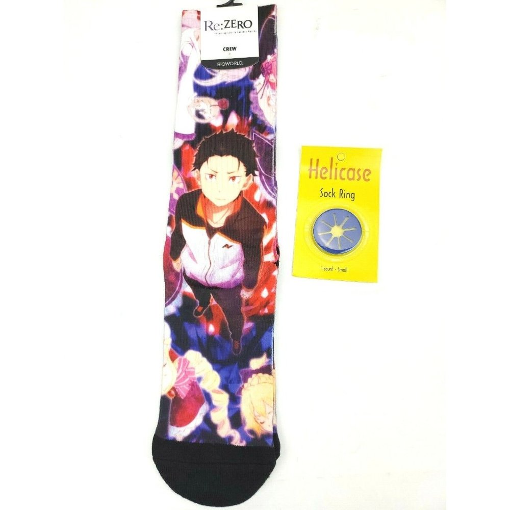 5 Pack Bioworld Re:Zero Subaru Natsuki Anime Crew Socks W/ Helicase Sock Ring